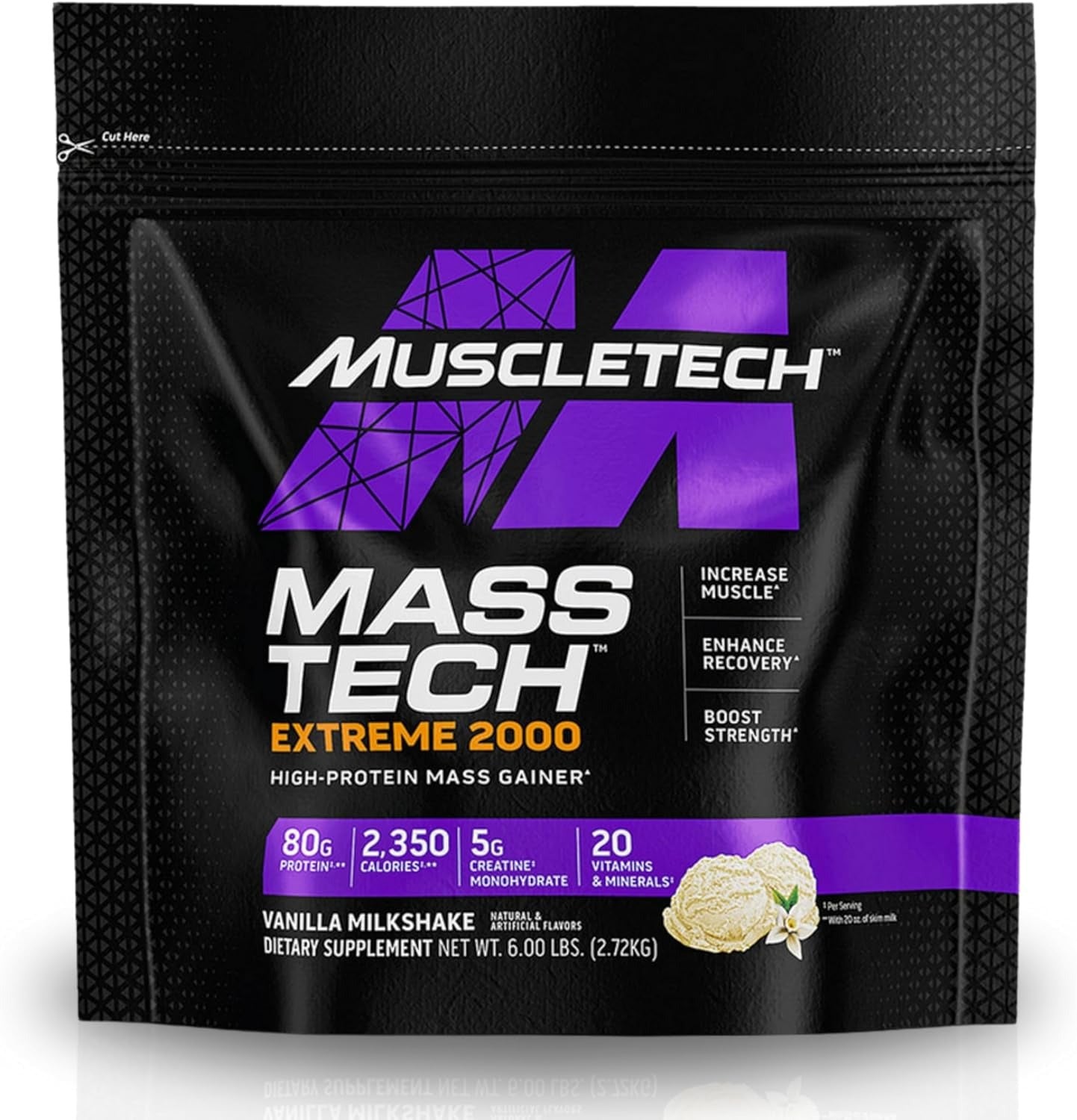 MuscleTech Mass Tech Extreme 2000 Ultimate 100% Muscle Builder Whey Protein Mass Gainer with 80 grmas Protein, 10 grams Creatine & 20 grams Vitamins & Minerals for Men & Women, Vanilla Flavor 6.00 lbs MuscleTech Mass Tech Extreme 2000 Ultimate 100% Muscle Builder Whey Protein Mass Gainer with 80 grmas Protein, 10 grams Creatine & 20 grams Vitamins & Minerals for Men & Women, Vanilla Flavor 6.00 lbs